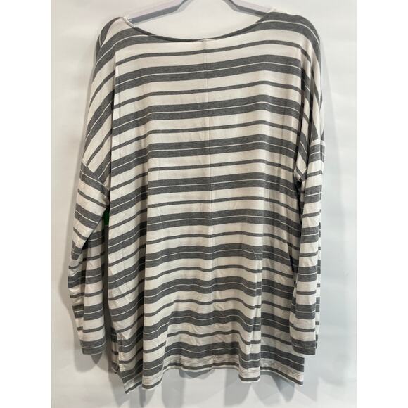 Pure Jill Striped Pullover Top  Long Sleeve Women’s Large Grey White Round Neck - Picture 6 of 6
